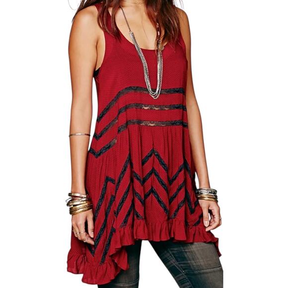 Intimately Free People Voile and Lace Trapeze Slip Dress Crimson Black Small - Picture 1 of 6